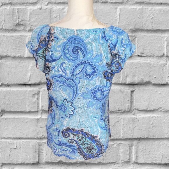 Spence Blue Paisley Cap Ruffle Sleeved Blouse in Size Medium - Picture 3 of 4